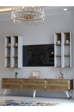 Festival Tv Ünitesi G3002-2-1 CEVİZ BEYAZ  - COLOR Gold Tv Sehpası ve Duvar Rafı