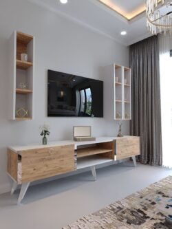 Festival Tv Ünitesi G3006-6-1 BEYAZ ATLANTİK SİLVER COLOR Tv Sehpası ve Duvar Rafı