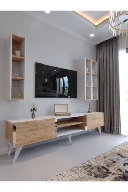 Festival Tv Ünitesi G3006-6-1 BEYAZ ATLANTİK SİLVER COLOR Tv Sehpası ve Duvar Rafı