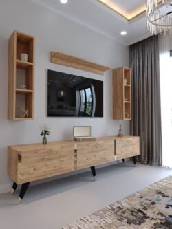 Festival Tv Ünitesi G3008-6 ATLANTİK GOLD COLOR Tv Sehpası ve Duvar Rafı
