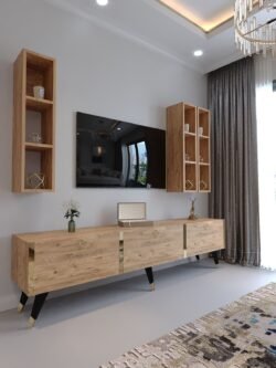 Tv Ünitesi G3007-6 ATLANTİK GOLD COLOR Tv Sehpası ve Duvar Rafı