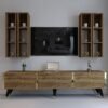 Festival Tv Ünitesi G3002-2 CEVİZ - COLOR Gold detaylı Minifiks Bağlantı Tv Sehpası ve Duvar Rafı