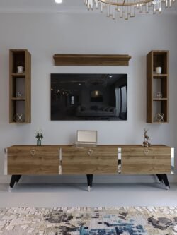 Festival Tv Ünitesi S3008-2 CEVİZ - COLOR Silver detaylı Minifiks Bağlantı Tv Sehpası ve Duvar Rafı