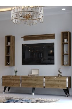 Festival Tv Ünitesi S3008-2 CEVİZ - COLOR Silver detaylı Minifiks Bağlantı Tv Sehpası ve Duvar Rafı