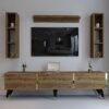 Festival Tv Ünitesi G3008-2 CEVİZ - COLOR Gold detaylı Minifiks Bağlantı Tv Sehpası ve Duvar Rafı