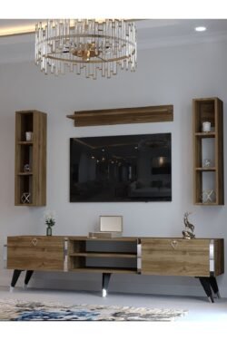 Festival Tv Ünitesi S3009-2 CEVİZ - COLOR Silver detaylı Minifiks Bağlantı Tv Sehpası ve Duvar Rafı