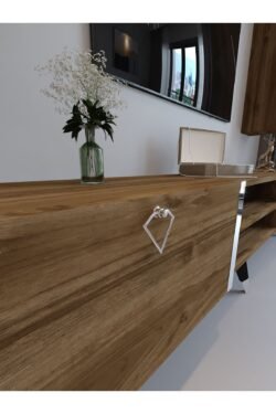 Festival Tv Ünitesi S3009-2 CEVİZ - COLOR Silver detaylı Minifiks Bağlantı Tv Sehpası ve Duvar Rafı
