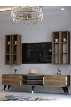 Festival Tv Ünitesi S3001-2 CEVİZ - COLOR Silver detaylı Minifiks Bağlantı Tv Sehpası ve Duvar Rafı