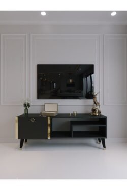 Festival Tv Sehpası G6307-4 Antrasit Gold detaylı Minifiks Bağlantı Tv Ünitesi