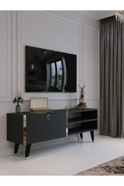 Festival Tv Sehpası G6304-4 Antrasit Gold detaylı Minifiks Bağlantı Tv Ünitesi