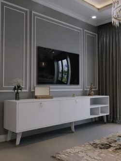Festival Tv Ünitesi G6501-1 Beyaz Parlak Gold detaylı Minifiks Bağlantı Tv Sehpası