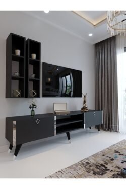 Festival Tv Ünitesi S3000-4 Antrasit - Silver Detaylı Minifiks Bağlantı Tv Sehpası Ve Duvar Rafı