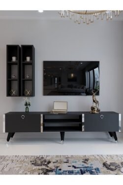 Festival Tv Ünitesi S3000-4 Antrasit - Silver Detaylı Minifiks Bağlantı Tv Sehpası Ve Duvar Rafı