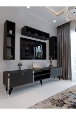 Festival Tv Ünitesi G3006-4 Antrasit - Silver detaylı Minifiks Bağlantı Tv Sehpası ve Duvar Rafı
