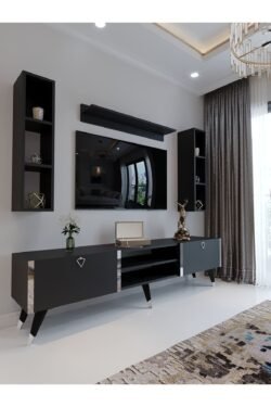 Festival Tv Ünitesi S3009-4 Antrasit - Silver Detaylı Minifiks Bağlantı Tv Sehpası Ve Duvar Rafı