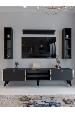 Festival Tv Ünitesi S3009-4 Antrasit - Silver Detaylı Minifiks Bağlantı Tv Sehpası Ve Duvar Rafı