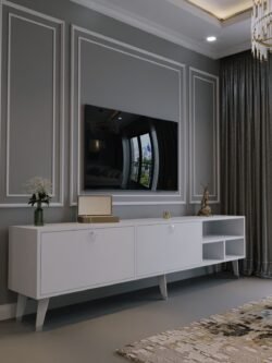 Festival Tv Ünitesi S6501-1 Beyaz Parlak Silver detaylı Minifiks Bağlantı Tv Sehpası