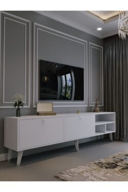 Festival Tv Ünitesi S6501-1 Beyaz Parlak Silver detaylı Minifiks Bağlantı Tv Sehpası