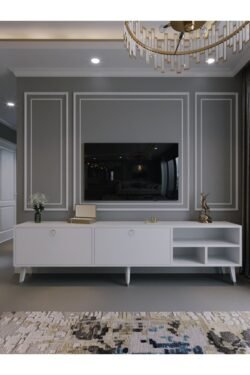 Festival Tv Ünitesi S6501-1 Beyaz Parlak Silver detaylı Minifiks Bağlantı Tv Sehpası