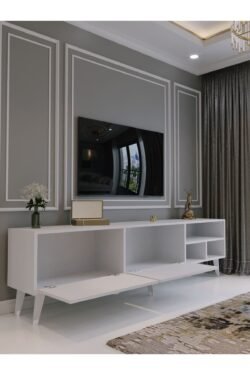 Festival Tv Ünitesi S6501-1 Beyaz Parlak Silver detaylı Minifiks Bağlantı Tv Sehpası