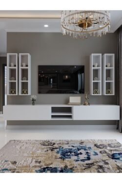 Festival Tv Sehpası Q6403-1 225 CM Beyaz Parlak Minifiks Bağlantı Duvara Monte Tv Ünitesi