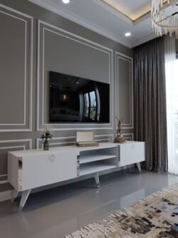 Festival Tv Ünitesi S3030-1 Beyaz Parlak Silver detaylı Minifiks Bağlantı Tv Sehpası