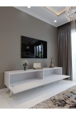 Festival Tv Ünitesi G3011-1 Beyaz Parlak Gold detaylı Minifiks Bağlantı Tv Sehpası
