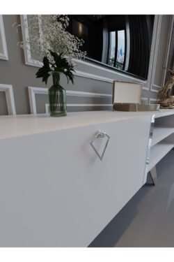 Festival Tv Ünitesi S3030-1 Beyaz Parlak Silver detaylı Minifiks Bağlantı Tv Sehpası