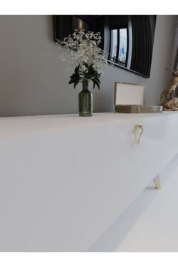 Festival Tv Ünitesi G3011-1 Beyaz Parlak Gold detaylı Minifiks Bağlantı Tv Sehpası