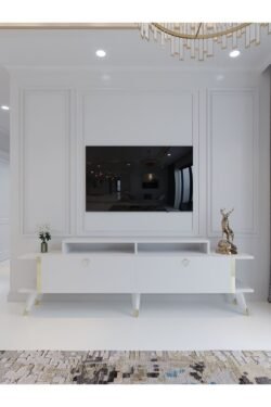 Festival Tv Ünitesi G3012-1 Beyaz Parlak Gold detaylı Minifiks Bağlantı Tv Sehpası