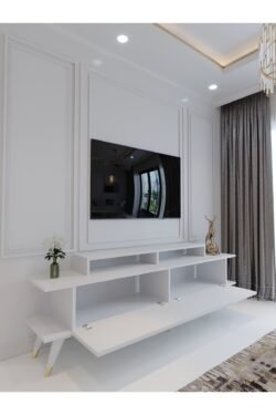 Festival Tv Ünitesi G3012-1 Beyaz Parlak Gold detaylı Minifiks Bağlantı Tv Sehpası
