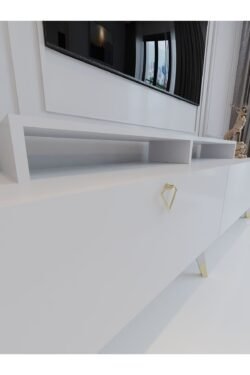 Festival Tv Ünitesi G3012-1 Beyaz Parlak Gold detaylı Minifiks Bağlantı Tv Sehpası