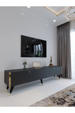 Festival Tv Ünitesi G3011-4 Antrasit Gold detaylı Minifiks Bağlantı Tv Sehpası