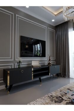 Festival Tv Ünitesi G3030-4 Antrasit Gold detaylı Minifiks Bağlantı Tv Sehpası