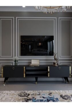 Festival Tv Ünitesi G3030-4 Antrasit Gold detaylı Minifiks Bağlantı Tv Sehpası