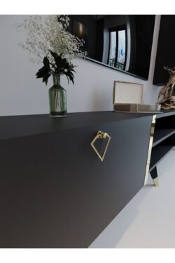 Festival Tv Ünitesi G3009-4 Antrasit - Gold detaylı Minifiks Bağlantı Tv Sehpası ve Duvar Rafı