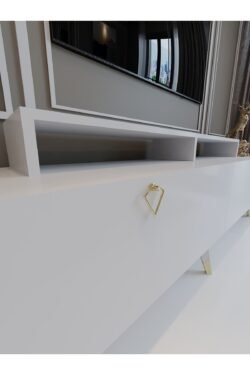 Festival Tv Ünitesi G3010-1 Beyaz Parlak Gold detaylı Minifiks Bağlantı Tv Sehpası