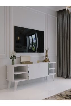 Festival Tv Sehpası S6306-1 Beyaz Parlak Silver detaylı Minifiks Bağlantı Tv Ünitesi