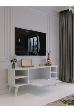 Festival Tv Sehpası S6306-1 Beyaz Parlak Silver detaylı Minifiks Bağlantı Tv Ünitesi