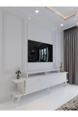 Festival Tv Ünitesi S3012-1 Beyaz Parlak Silver detaylı Minifiks Bağlantı Tv Sehpası