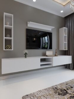 Festival Tv Sehpası Q6405-1 225 CM Beyaz Parlak Minifiks Bağlantı Duvara Monte Tv Ünitesi