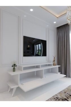 Festival Tv Ünitesi S3012-1 Beyaz Parlak Silver detaylı Minifiks Bağlantı Tv Sehpası
