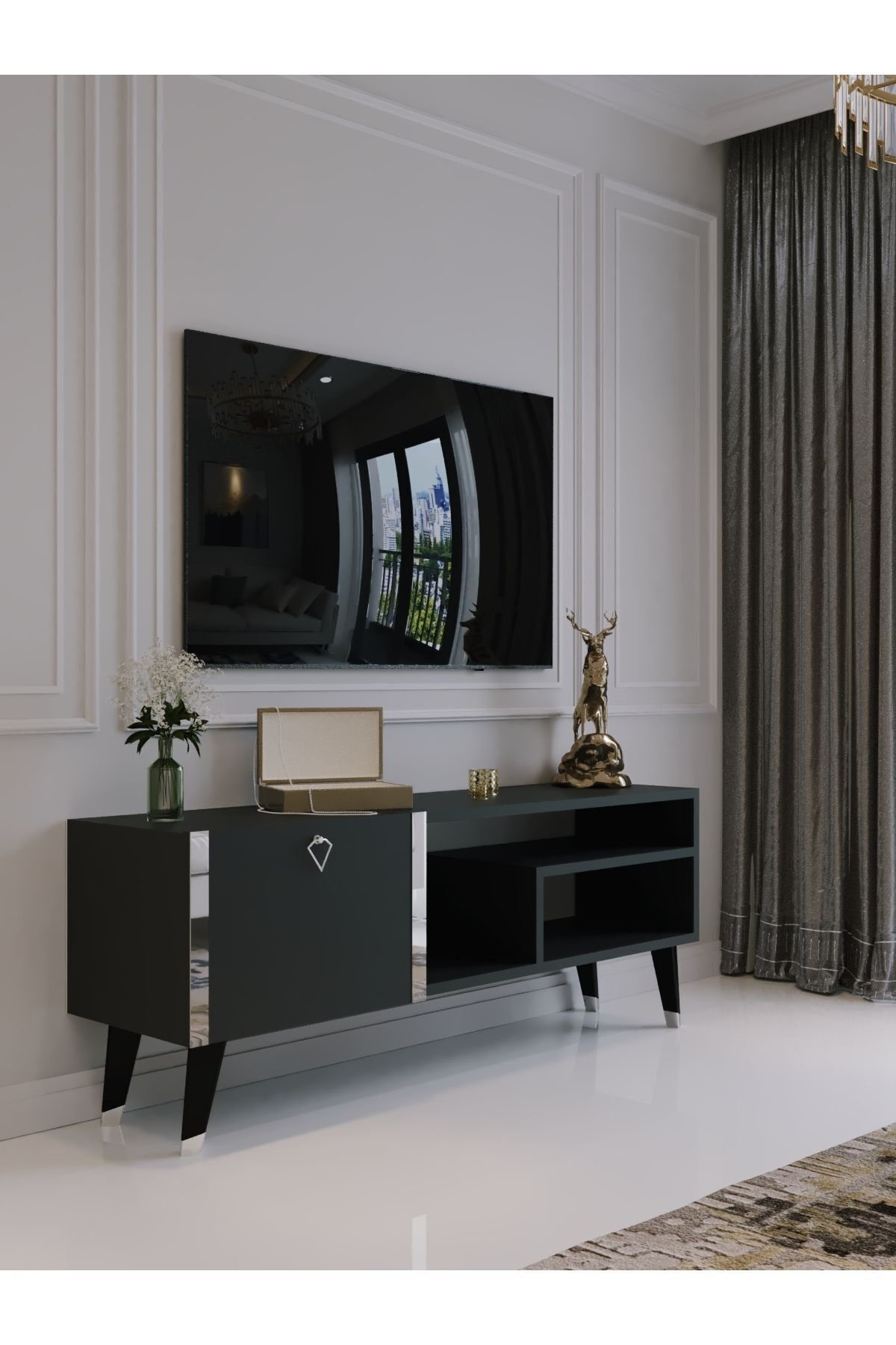 Festival Tv Sehpası S6307-4 Antrasit Silver detaylı Minifiks Bağlantı Tv Ünitesi