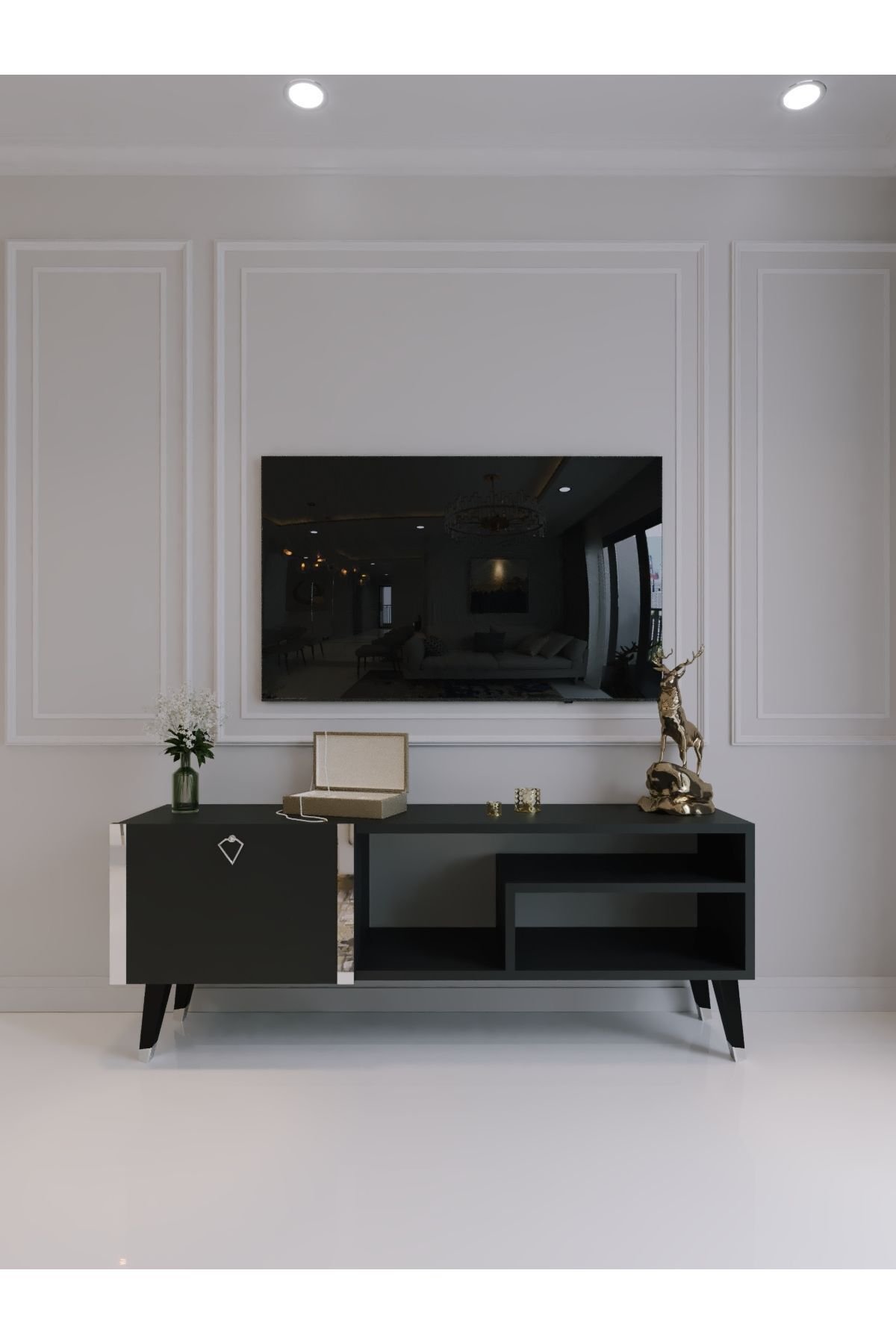 Festival Tv Sehpası S6307-4 Antrasit Silver detaylı Minifiks Bağlantı Tv Ünitesi