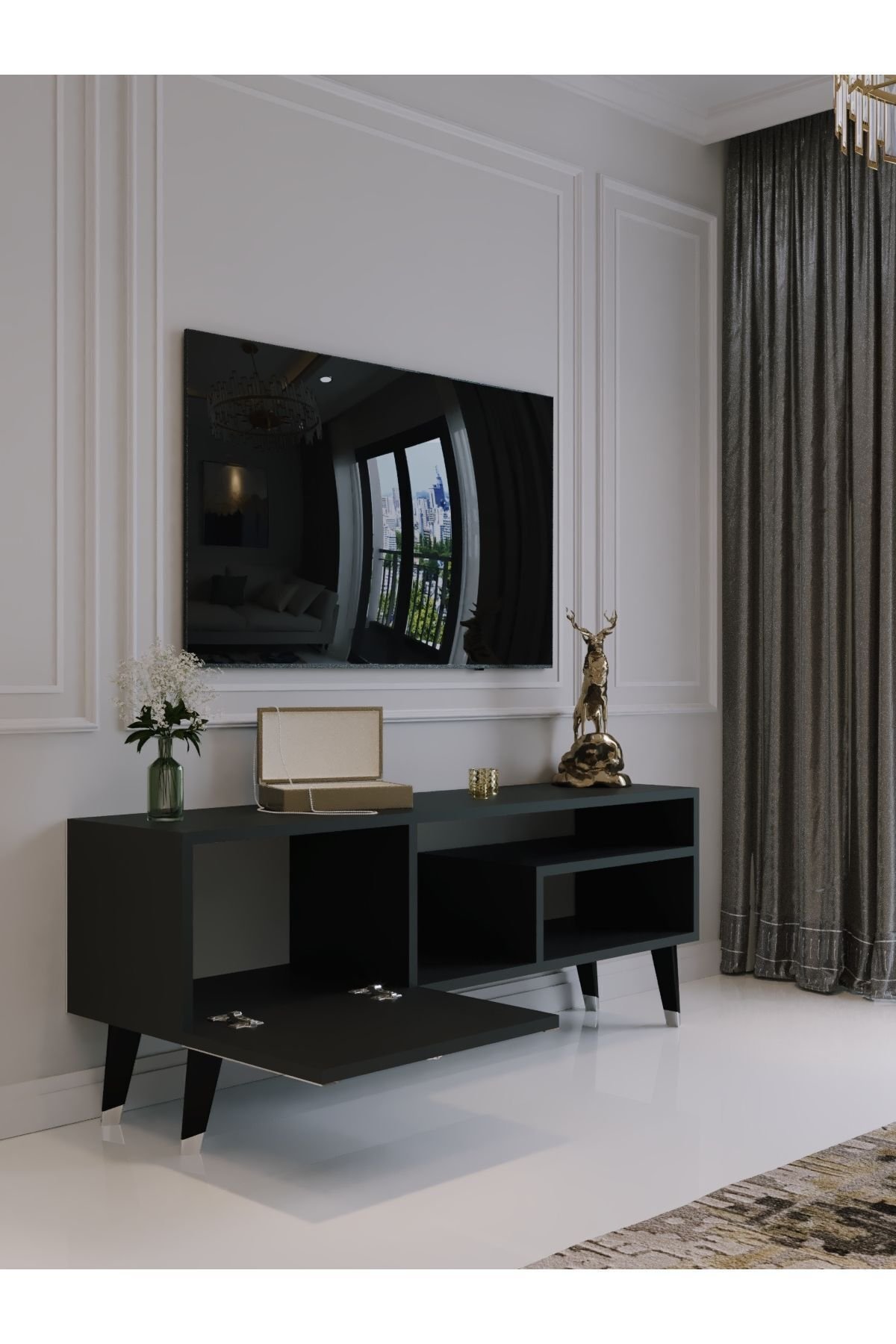 Festival Tv Sehpası S6307-4 Antrasit Silver detaylı Minifiks Bağlantı Tv Ünitesi