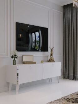 Festival Tv Sehpası S6305-1 Beyaz Parlak Silver detaylı Minifiks Bağlantı Tv Ünitesi