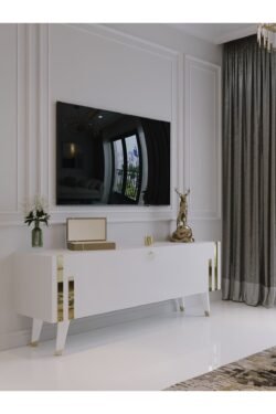 Festival Tv Ünitesi G6302-1 Beyaz Gold 120 Cm Tv Sehpası Minifiks Bağlantı Dışarıdan Vida Gözükmez