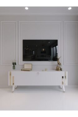 Festival Tv Ünitesi G6302-1 Beyaz Gold 120 Cm Tv Sehpası Minifiks Bağlantı Dışarıdan Vida Gözükmez