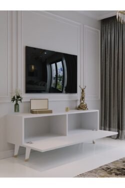 Festival Tv Ünitesi G6302-1 Beyaz Gold 120 Cm Tv Sehpası Minifiks Bağlantı Dışarıdan Vida Gözükmez