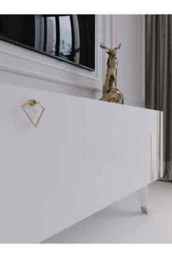 Festival Tv Ünitesi G6302-1 Beyaz Gold 120 Cm Tv Sehpası Minifiks Bağlantı Dışarıdan Vida Gözükmez